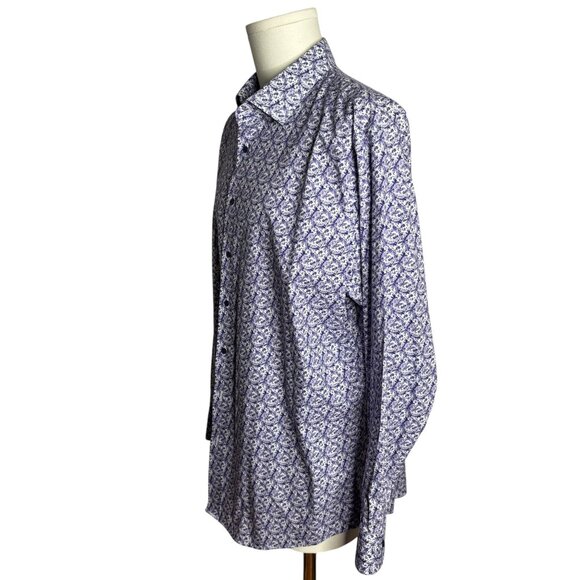Nordstrom Non-Iron Shirt 17.5 34-35 Purple Floral Stretch Trim Fit Long Sleeve - Picture 3 of 7